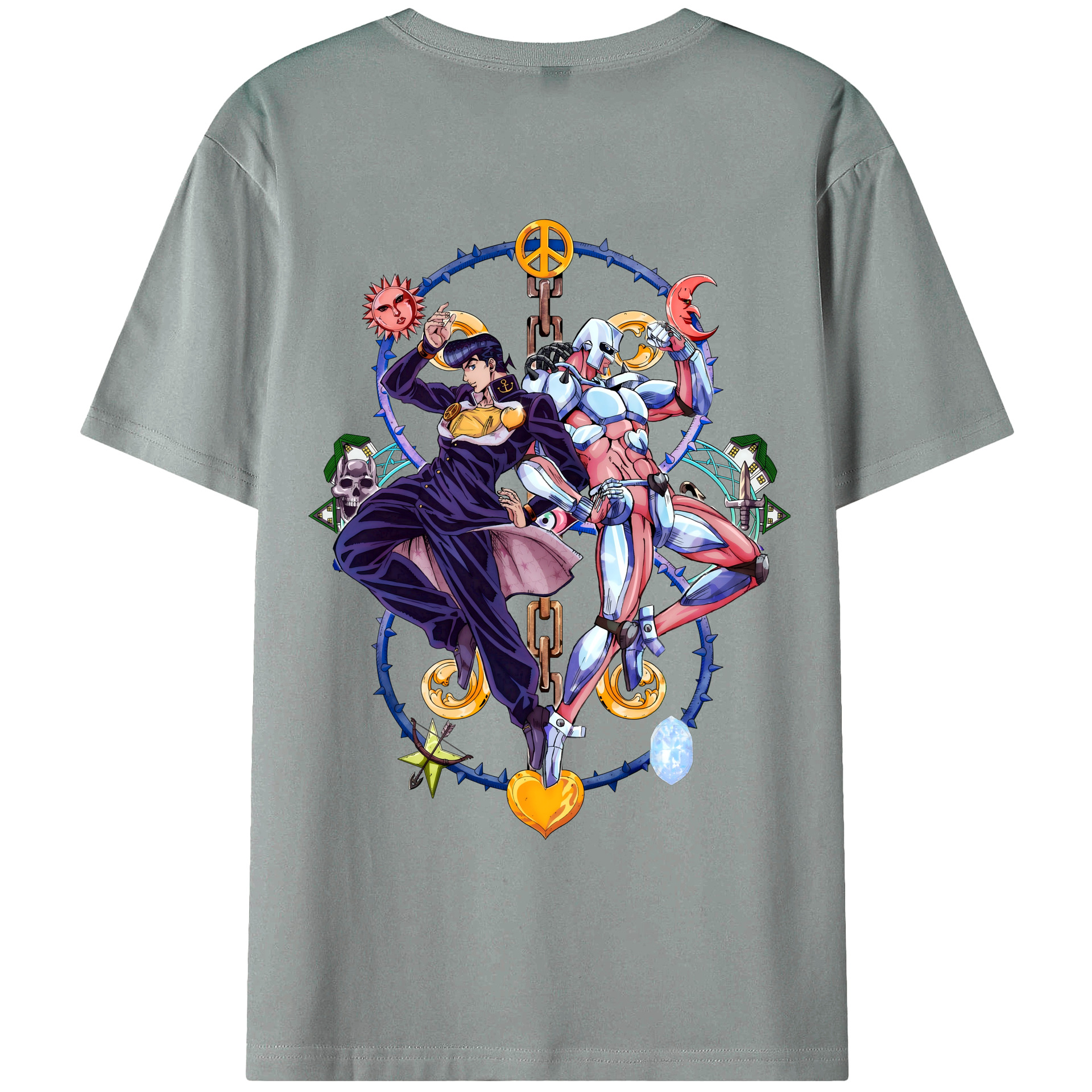 （画像用） ジョジョの奇妙な冒険 ひがしかた じょうすけ JoJo's Bizarre Adventure Higashikata Josuke 綿100％ メンズ半袖Tシャツ（バックプリント） 通気性